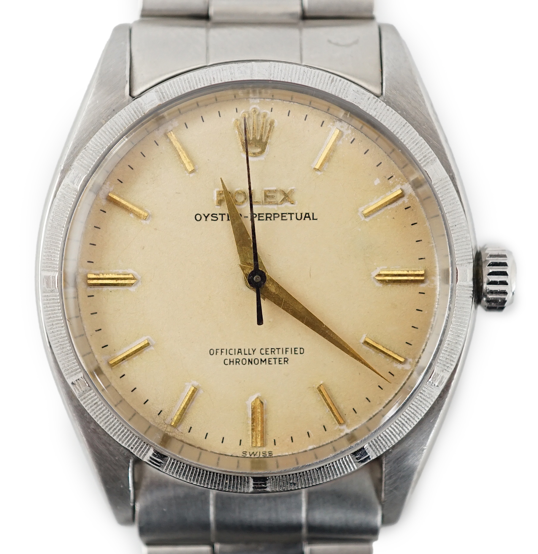 A gentleman's late 1940's stainless steel Rolex Oyster Perpetual wrist watch